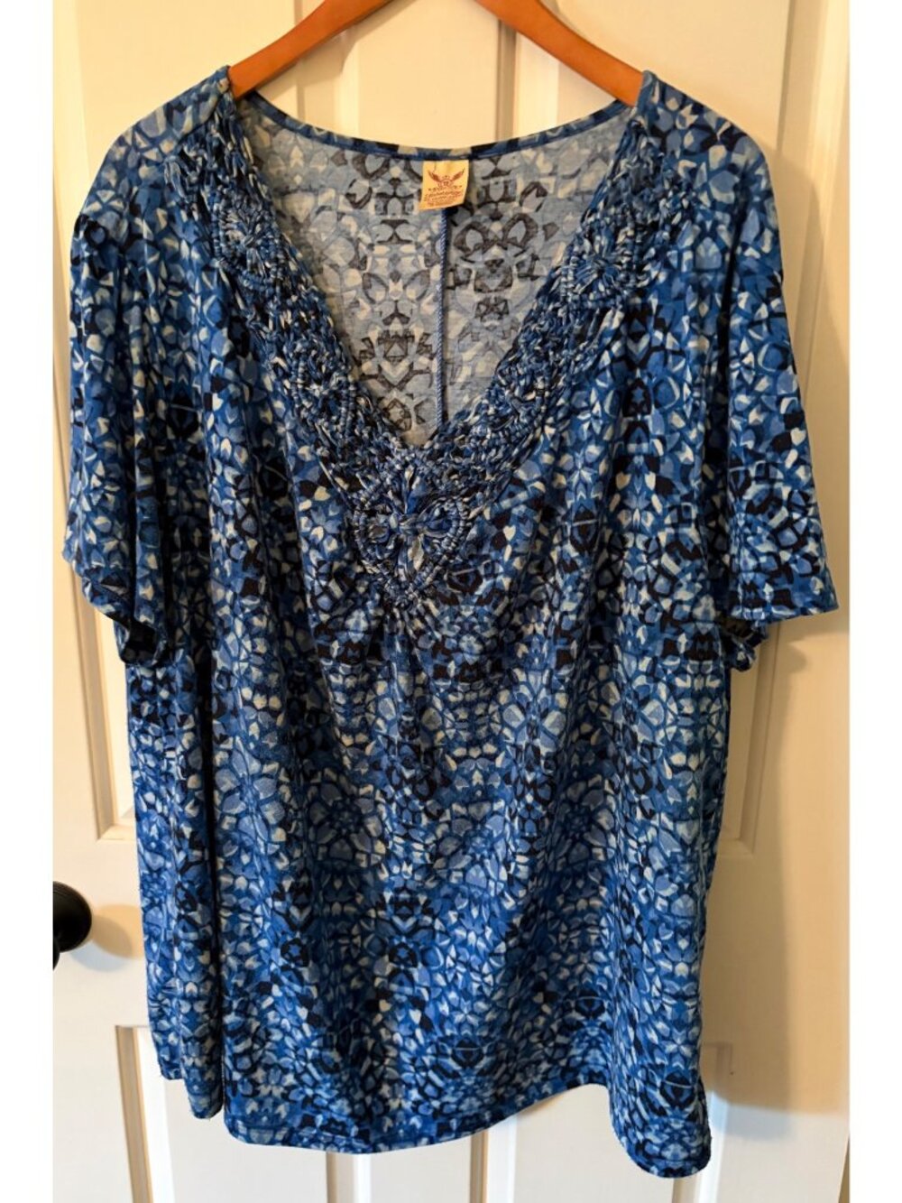Women's Faded Glory Blouse Bohemian-Style Pleating detail V-neckline Top Size 3X